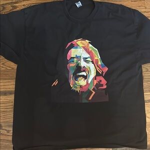 Black Short Sleeve Tee with Artistic Portrait